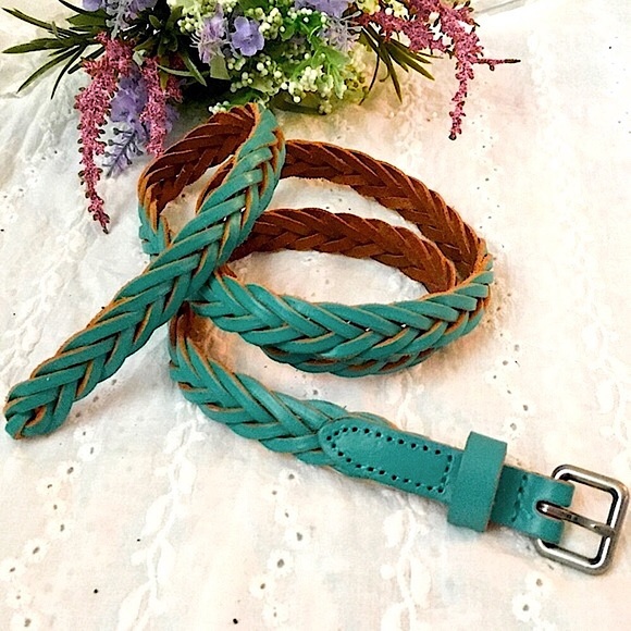 🦅 AE Turquoise Braided Leather Belt (S/M - Picture 1 of 8